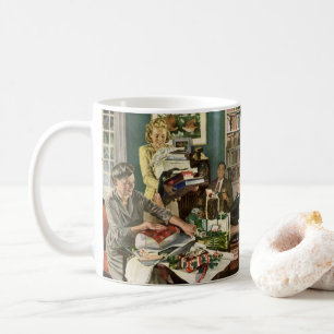 Caneca De Café Natal Antigo, Família Feliz Envolvendo Presentes