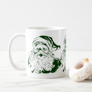 Caneca De Café Natal Antigo, Papai Noel Alegre Verde Retro