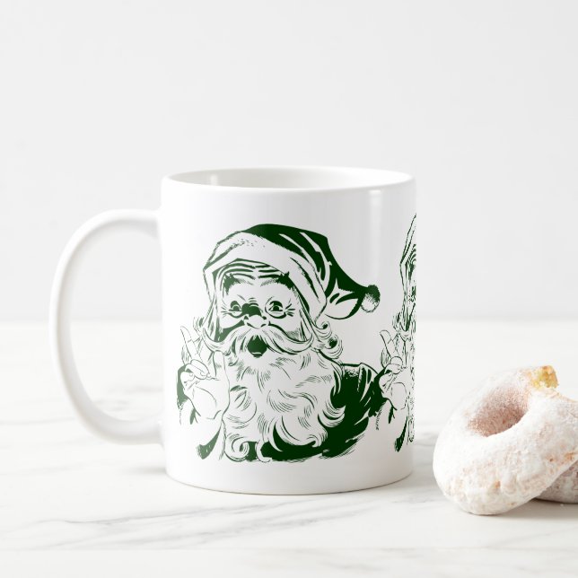 Caneca De Café Natal Antigo, Papai Noel Alegre Verde Retro (Com Donut)