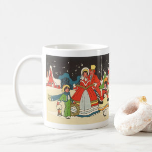 Caneca De Café Natal Antigo, uma Família Cantando Música de Natal