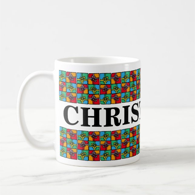 Caneca De Café Natal Apresenta Feriado de Nome Personalizado (Esquerda)