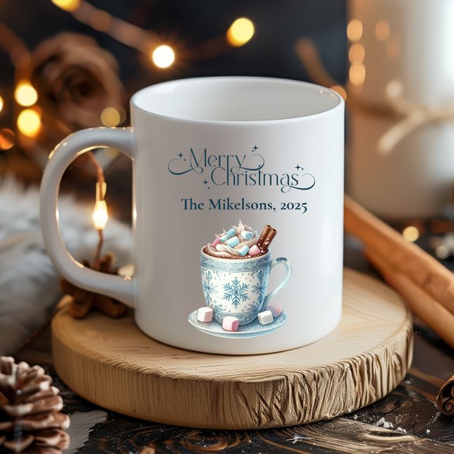 Caneca De Café Natal Azul Aconchegante Rústico (Criador carregado)