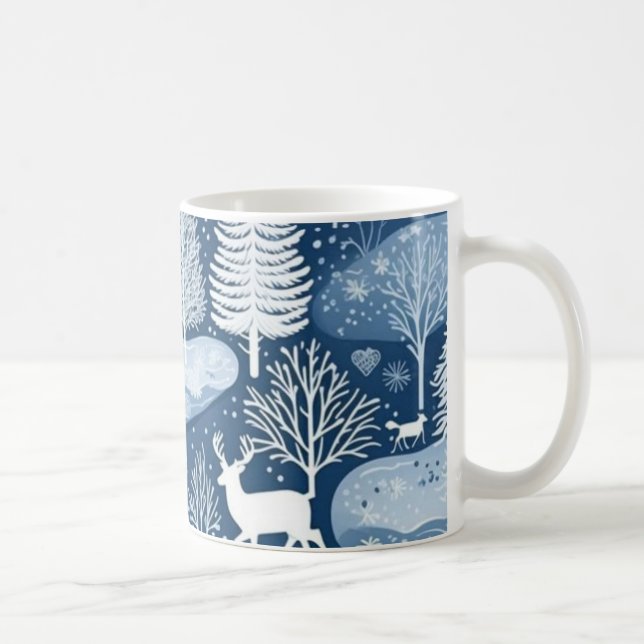 Caneca de Café Natal Azul Alegre (Direita)