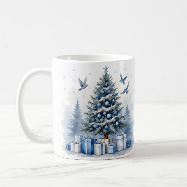 Caneca De Café Natal Azul - Árvore (Esquerda)