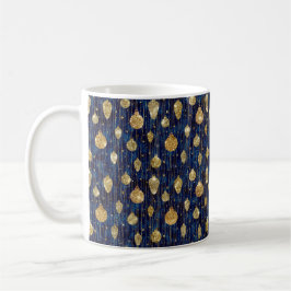 CANECA DE CAFÉ NATAL AZUL COM ÓRNAGÃOS DE FERIADO DOURADO