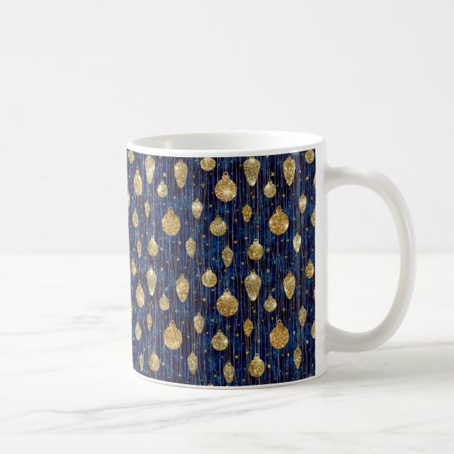 CANECA DE CAFÉ NATAL AZUL COM ÓRNAGÃOS DE FERIADO DOURADO (Direita)