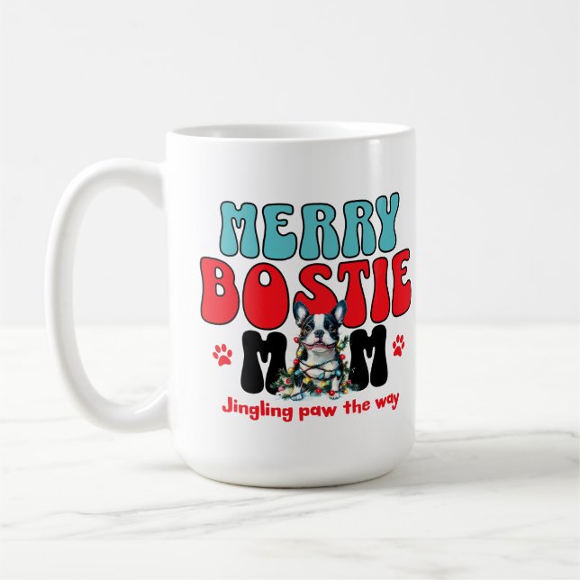 Caneca De Café Natal Boston Terrier Dog Mãe (Esquerda)
