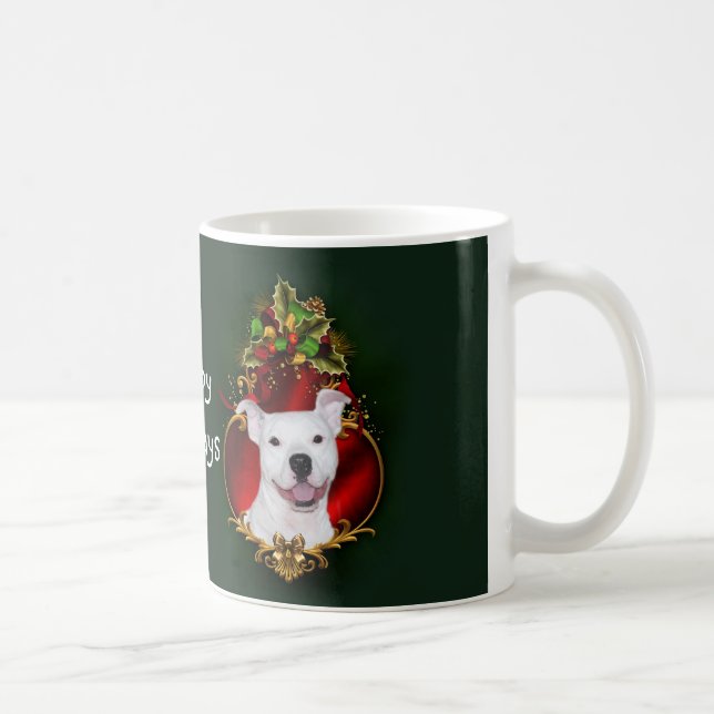 Caneca De Café Natal branco do pitbull (Direita)