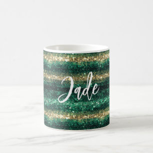Caneca De Café Natal Brilho Verde Dourado