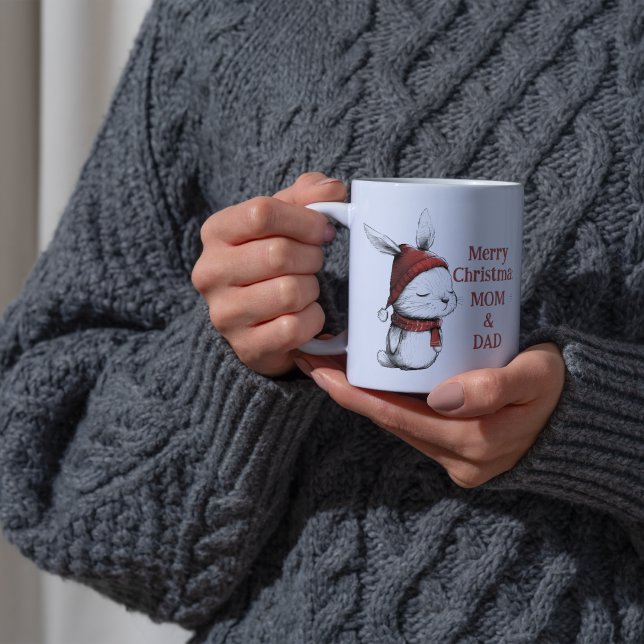 Caneca De Café Natal Bunny Scarf Santa Hat (Criador carregado)