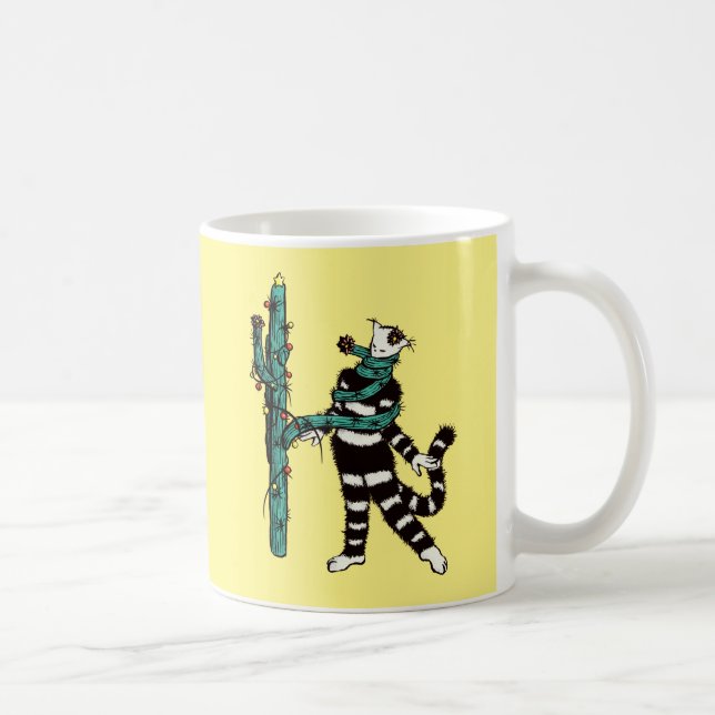 Caneca De Café Natal Cat E Cactus Weird Xmas (Direita)