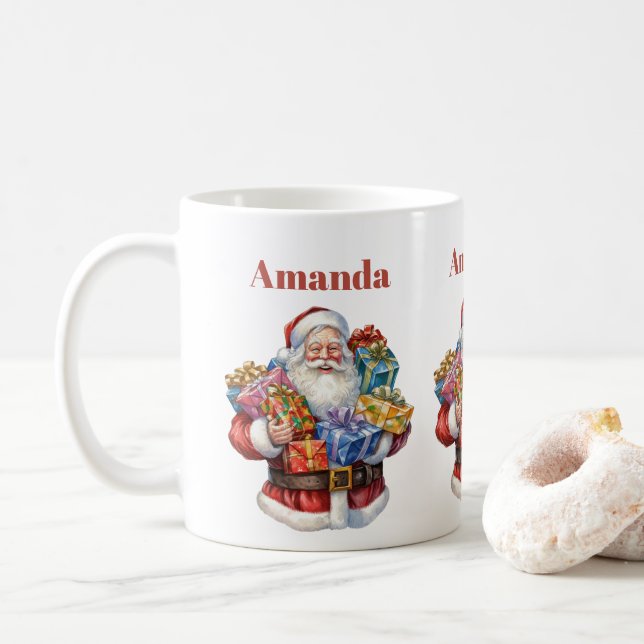 Caneca De Café Natal clássico de Jolly Santa Claus (Com Donut)