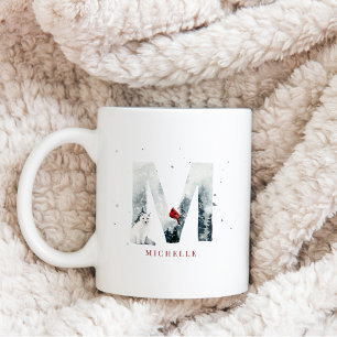 Caneca De Café Natal clássico Monograma da cena de inverno M
