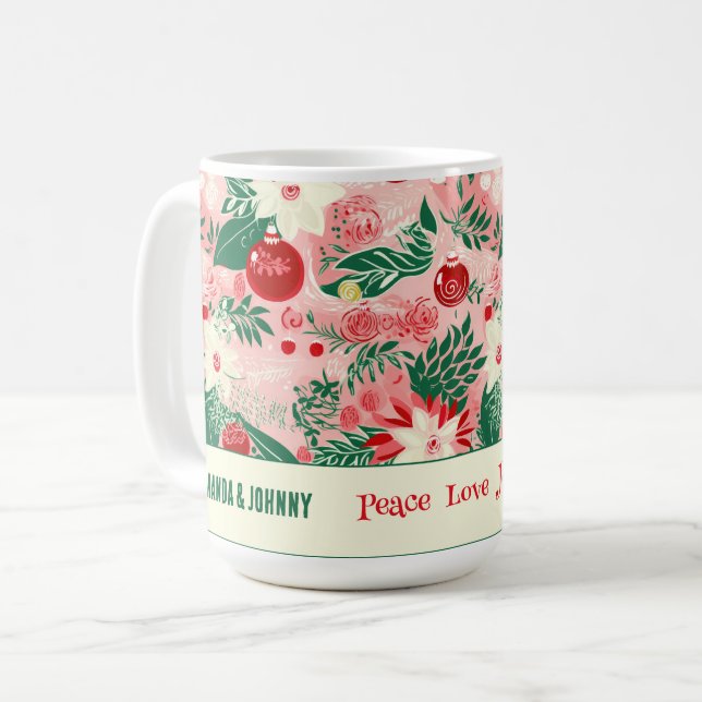 Caneca De Café Natal Colorido, Floral Personalizado (Frente Esquerda)