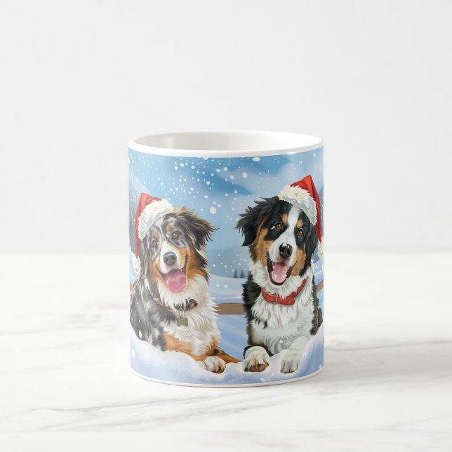 Caneca De Café Natal com Australian Shepherd (Centro)
