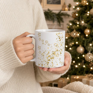 Caneca De Café Natal Confete Estrela Dourada Elegante