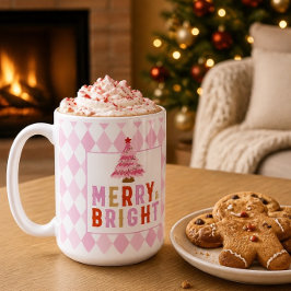 Caneca De Café Natal Cor-de-Rosa e Diamante Brilhante