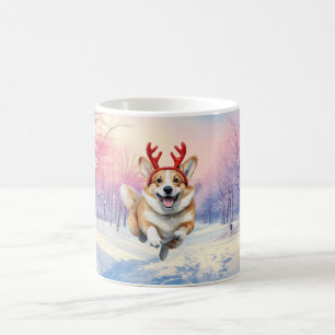 Caneca De Café Natal Corgi Reindeer chifres de neve