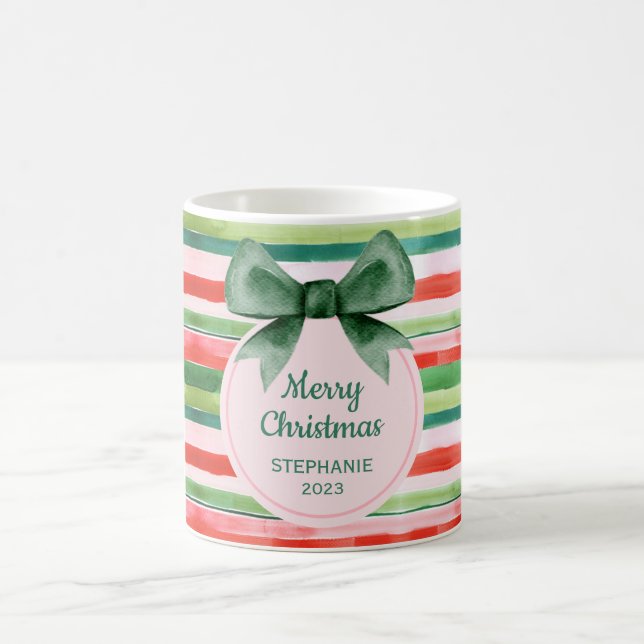 Caneca De Café Natal da Faixa Vermelha Verde Elegante (Centro)