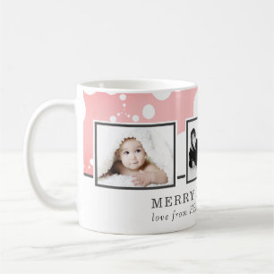 Caneca De Café Natal da família de colagem de fotos rosa