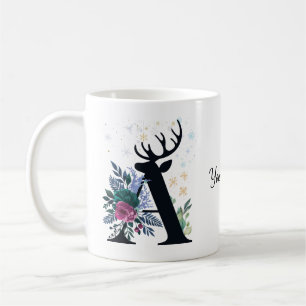 Caneca De Café Natal da Família Floral Elegante Monograma