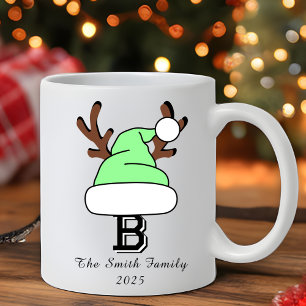 Caneca De Café Natal da Família Monograma do Santa Hat Verde