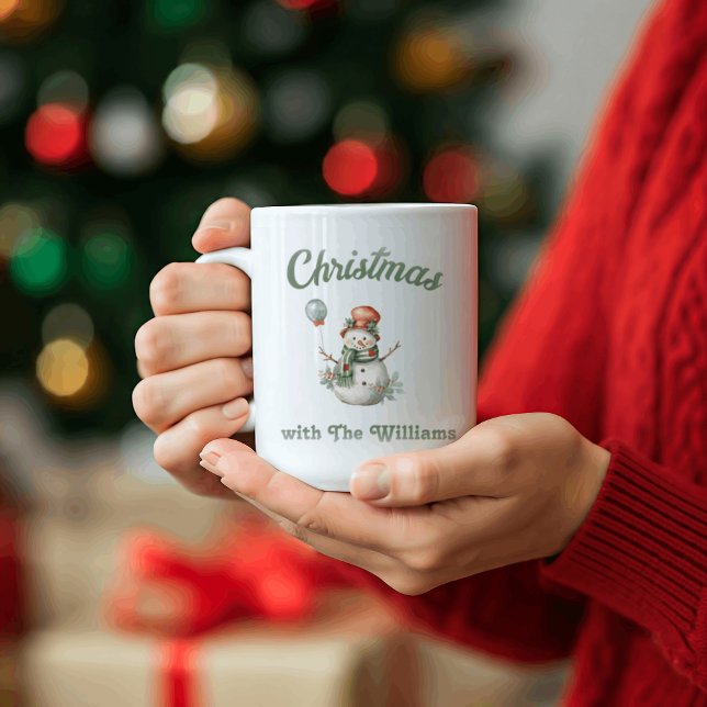 Caneca De Café Natal da família | Nome da família Snowman (Criador carregado)