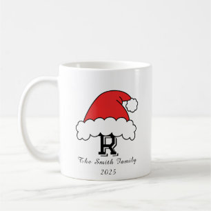 Caneca De Café Natal da família Red Santa Hat Monograma