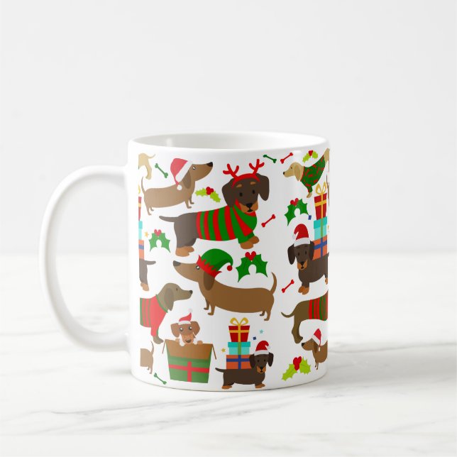 Caneca De Café Natal Dachshund (Esquerda)