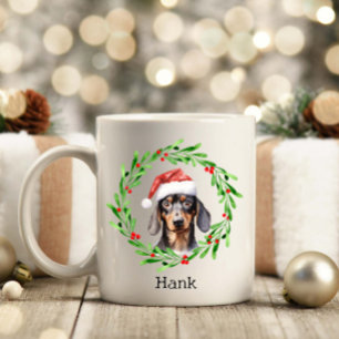 Caneca De Café Natal Dachshund Santa Hat Holiday