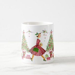 Caneca De Café Natal de 1950 Senhora Vintage