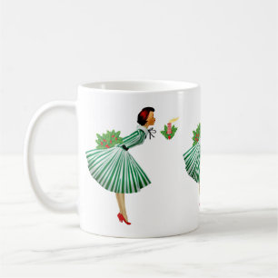 Caneca De Café Natal de 1950 Senhora Vintage