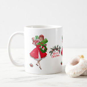Caneca De Café Natal de 1950 Vintage Senhora Feliz Natal