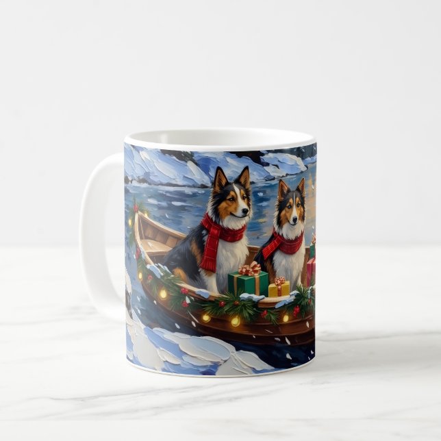 Caneca De Café Natal de barco de cão Shetland (Frente Esquerda)