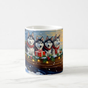 Caneca De Café Natal de barco do Malamute do Alasca Férias