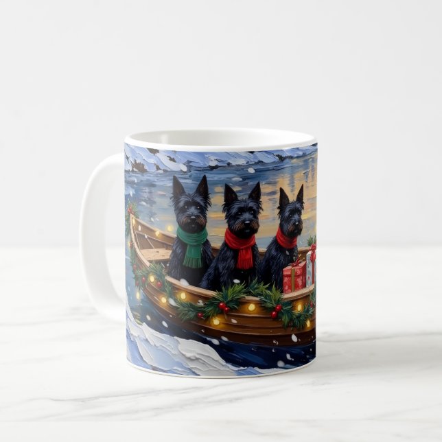 Caneca De Café Natal de barco do Terrier Escocês (Frente Esquerda)