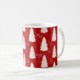 Caneca De Café Natal de Flocos de Neve e Árvores Brancos e Vermel