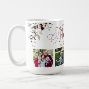 Caneca De Café Natal de Foto de Família com Azevinho Elegante