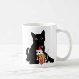 Caneca De Café Natal de Gato Negro e Mouse Branco