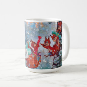 Caneca De Café Natal de Inverno Nevando Menina Fofa com Esquilos