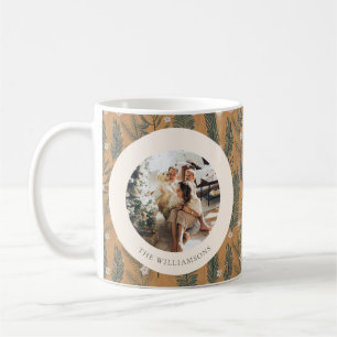 Caneca De Café Natal de Pinheiro Florestal Rústico com Foto Perso