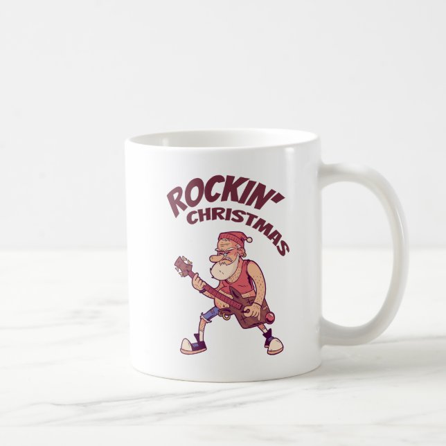 Caneca De Café Natal de Rockin, Papais noeis balançando com Guita (Direita)