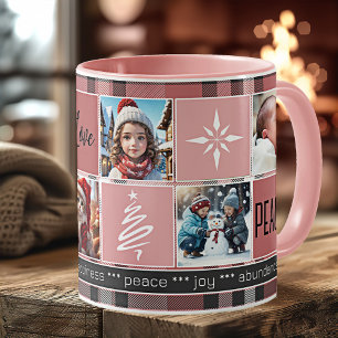 Caneca De Café Natal de Xadrez rosa doce com 5 fotos