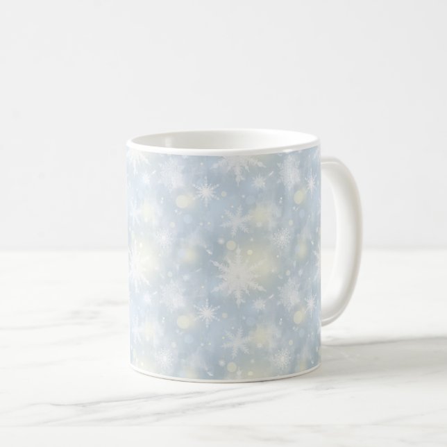 Caneca De Café natal,design,branco,flocos de neve,luz,cinza,azul, (Frente Esquerda)