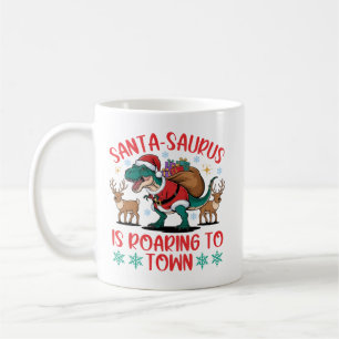 Caneca De Café Natal divertido do Santa-saurus T-Rex Dinossauro