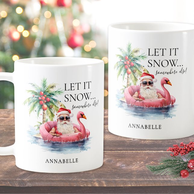 Caneca De Café Natal divertido na praia de Santa (Funny Santa Claus Tropical Beach Christmas Coffee Mug)