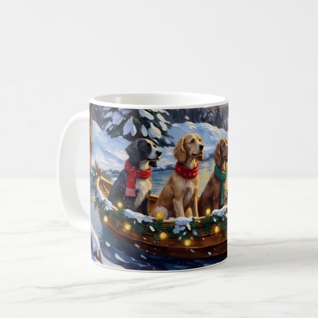 Caneca De Café Natal do Barco do Setter Inglês Férias (Frente Esquerda)