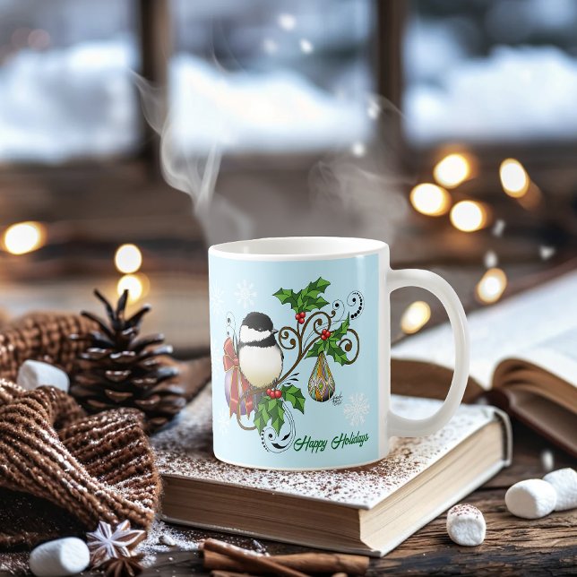 Caneca De Café Natal do Chickadee de inverno (Criador carregado)