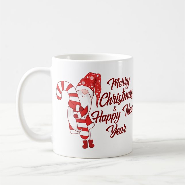 Caneca De Café Natal do Gnome Abraçando Bastão de Doces (Esquerda)