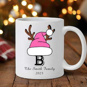 Caneca De Café Natal do Monograma do Santa Hat Rosa Quente Person